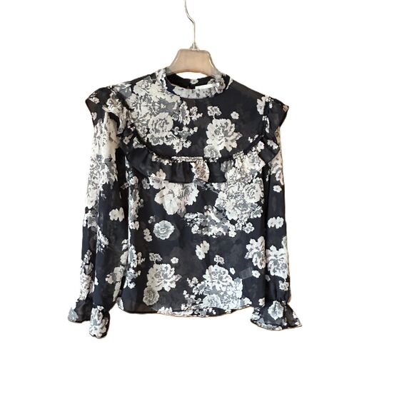 Adyson Parker Tops - Adyson Parker Shear Floral Peasant Ruffle Blouse M